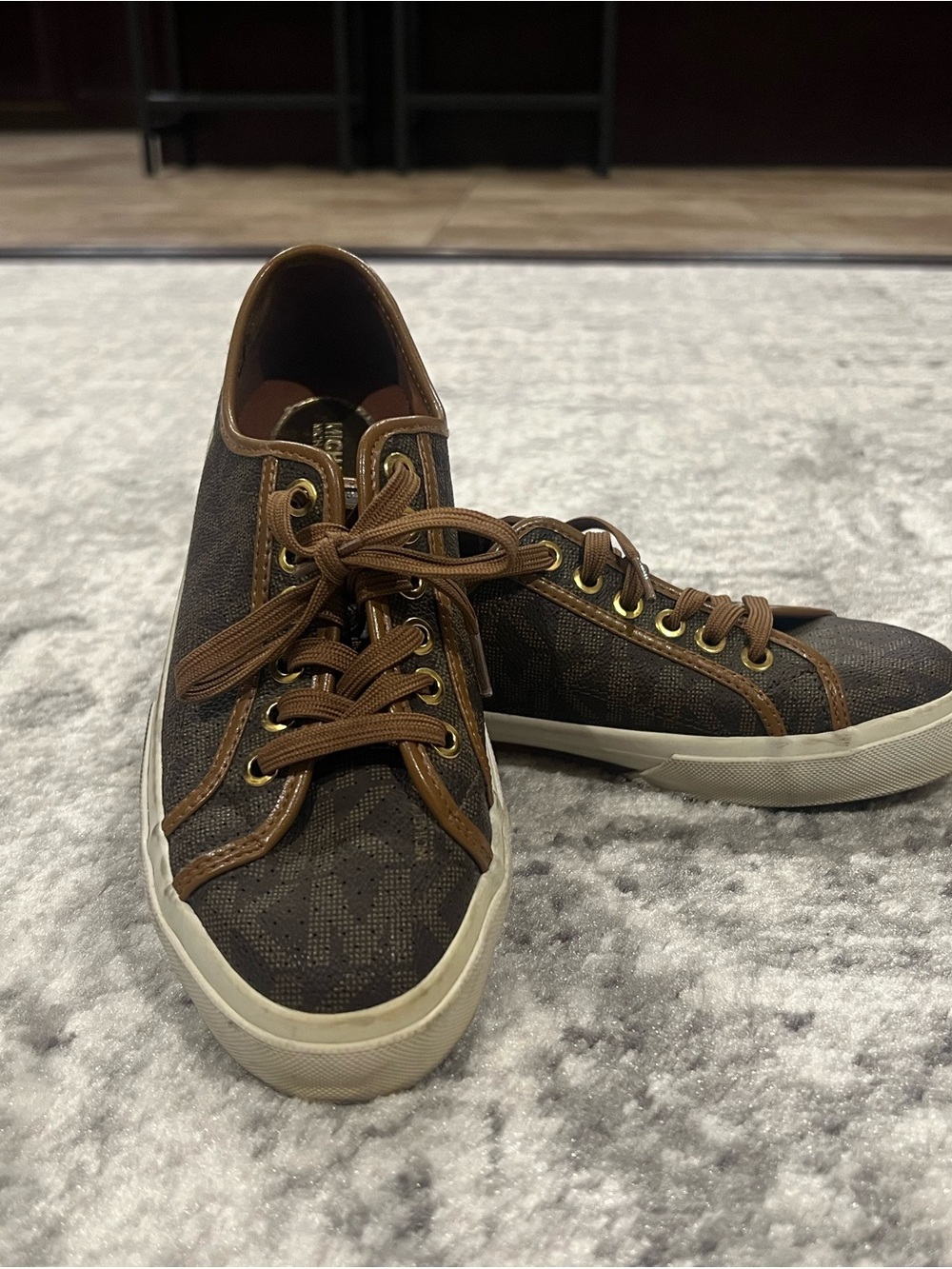 Michael Kors Brown Logo-Print Low-Top Sneakers with Cream Sole